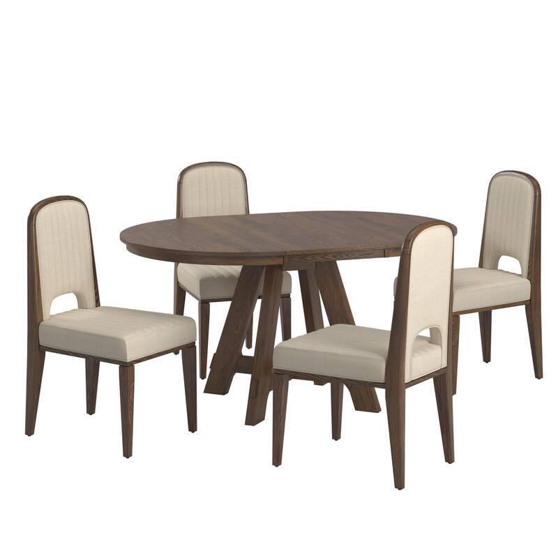 Harstad 42"-60" Extendable Round Dining Set with Channel Stitching Upholstered Chairs by iNSPIRE Q Modern