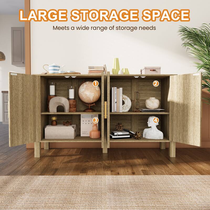 EROMMY Modern Fluted Sideboard Buffet Cabinet, Solid Wood Console Table with Adjustable Shelves for Living Room, Dining Room