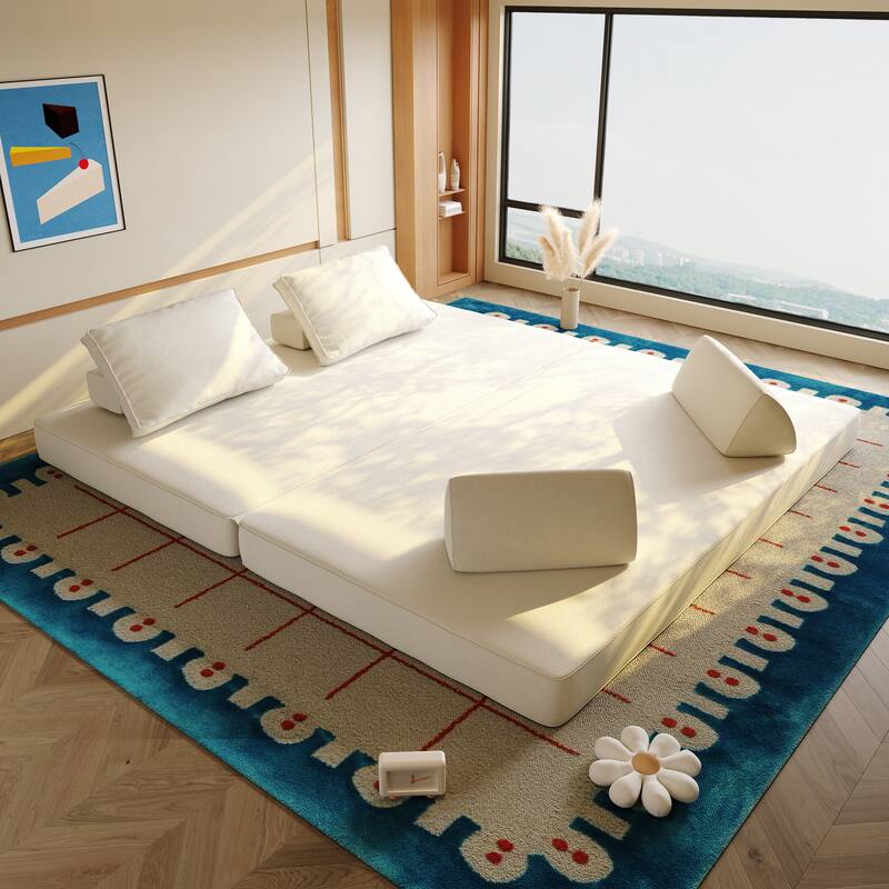 GDFStudio - 86.6" Multifunctional Chenille Upholstered Convertible Sofa Bed with 2 Removable Backrests & Soft Pillows