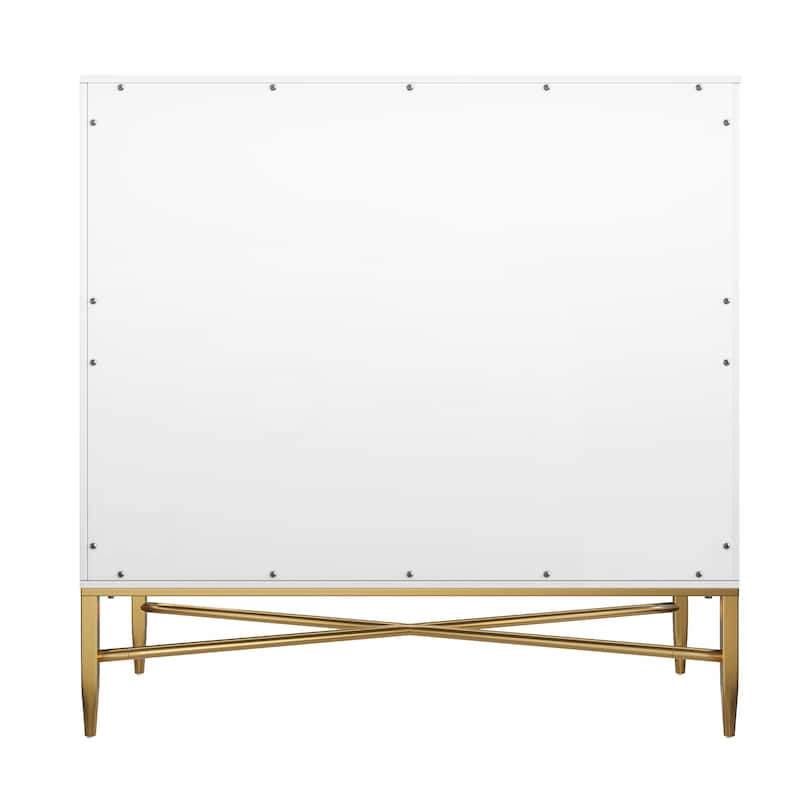 Accent Cabinet with Raised Diamond Pattern, Storage Cabinet with Brass X-Tapered Legs, Buffet with Adjustable Shelves