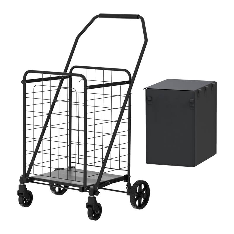 Shopping Cart with Shelf,Grocery Cart on Wheels - Black
