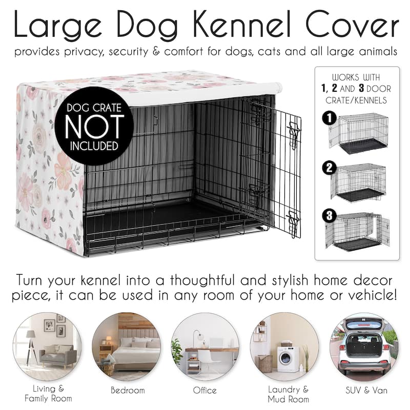 Sweet Jojo Designs Blush Pink Grey Boho Floral Dog Crate Kennel Cover 42in. Bohemian Farmhouse Shabby Chic Watercolor Elegant