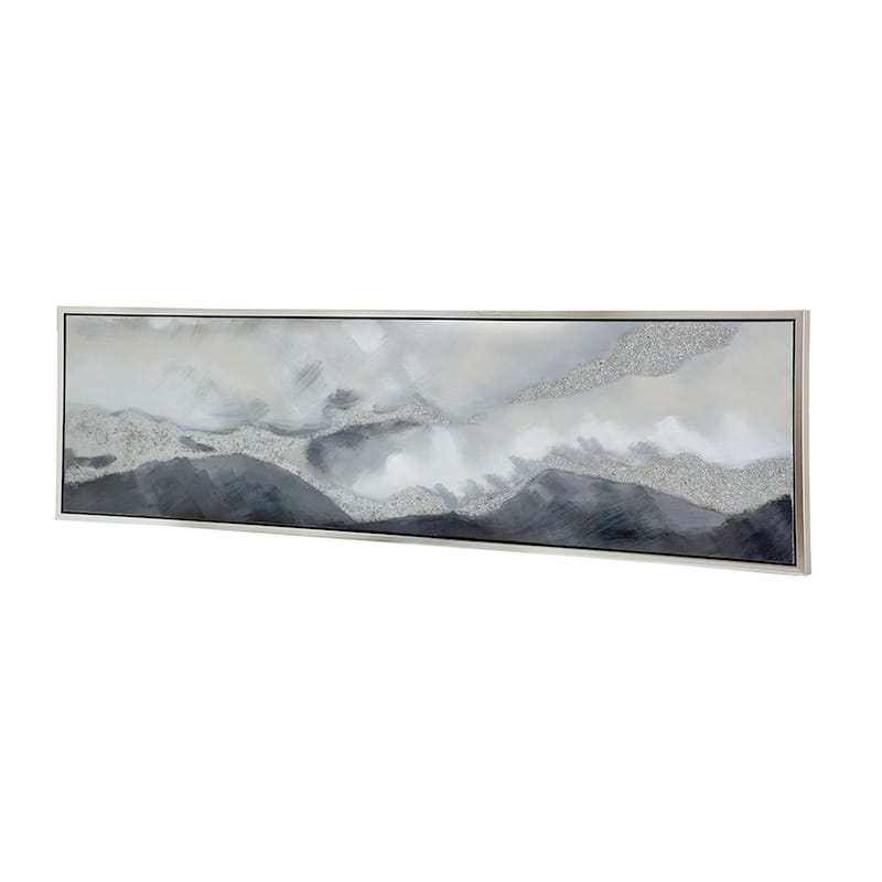 20 x 71 Framed Handpainted Wall Art, Landscape Abstract Design, Soft Gray
