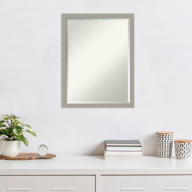 Woodgrain Stripe Beveled Wood Framed Wall Mirror