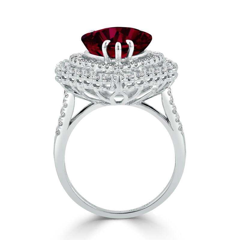 Auriya 9 5/8ct Pear-cut Red Ruby and Halo Diamond Ring 1 5/8cttw 18K Gold