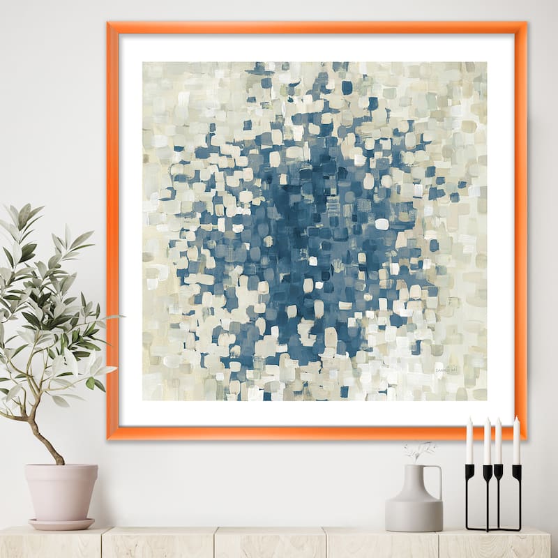 Designart "Geometric Blue Spots" Modern & Contemporary Framed Art Print - 16 in. wide x 16 in. high - Orange