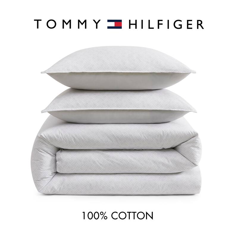 Tommy Hilfiger Trellis Flag Cotton Reversible Grey Comforter Set