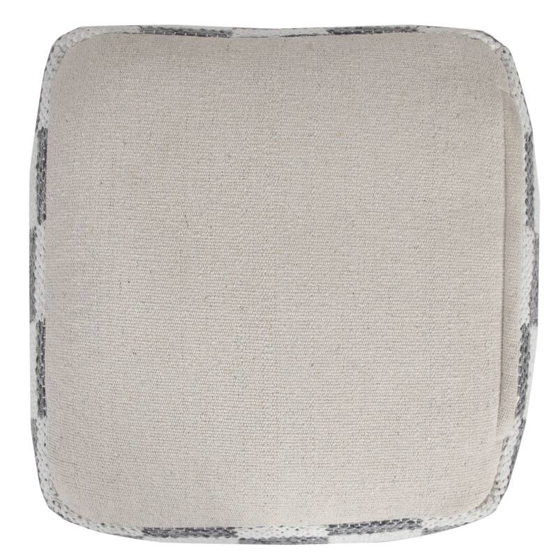 18" White and Gray Checkered Square Pouf Ottoman