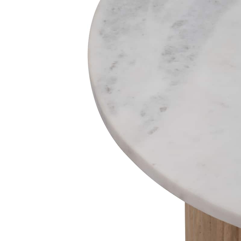 Sagebrook Home Mango Wood & Marble Accent Table with Reeded Base, MDF Support, and Contemporary Cylinder Design
