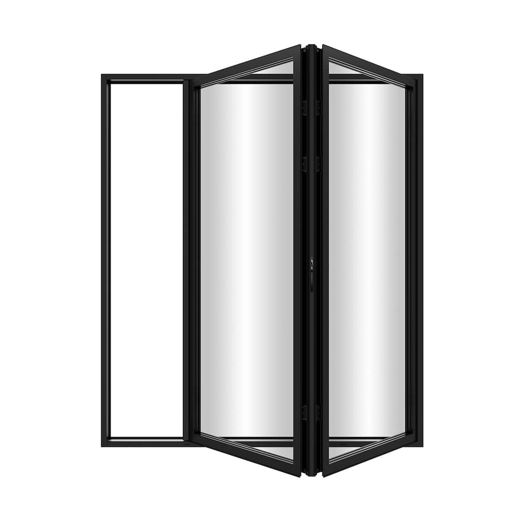 KaMic Elite-Fold 72" x 96" 2-Panel Aluminum Folding Door in Black with Hidden Hinges & Rollers, Folded Out From Left To Right