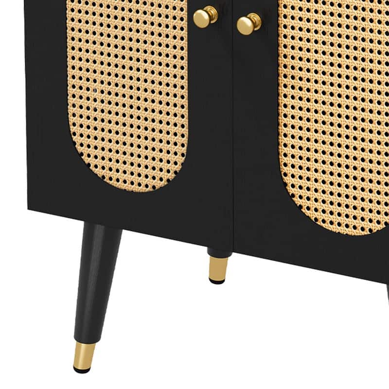 Moasis 24" Bathroom Vanity with Ceramic Sink, Rattan Double Door Cabinet and Drawer, Freestanding Solid Wood Legs