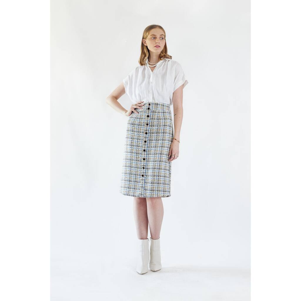 Luxe Plaid Tweed Pencil Skirt
