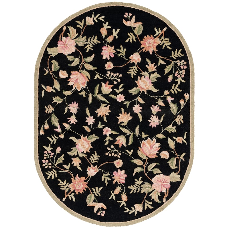 SAFAVIEH Handmade Chelsea Rodovica Floral French Country Wool Rug - 7'6" x 9'6" Oval - Black