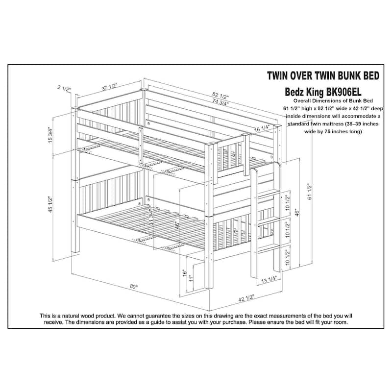 Taylor & Olive Trillium Twin over Twin Bunk Bed with End Ladder