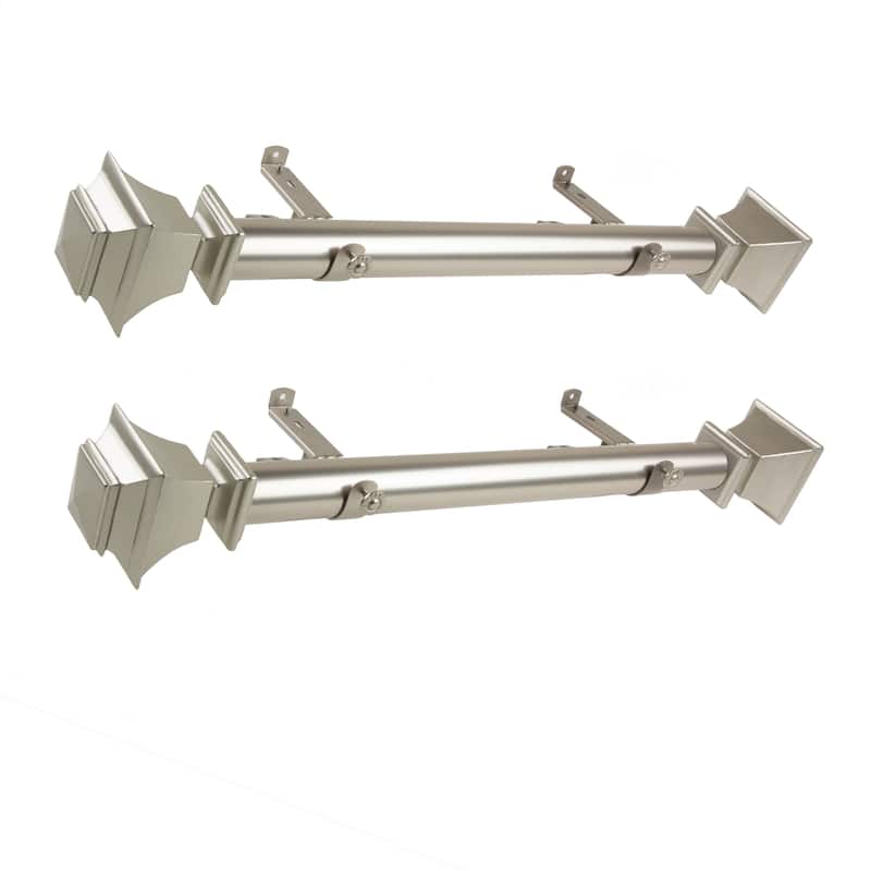 Steel Curtain Rods Set - Satin Nickel Finish, Adjustable Length 12-20 Inch, Includes Finials & Brackets - M