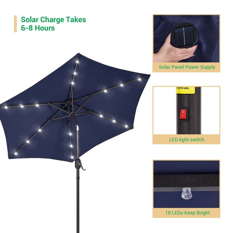 LIVOOSUN Patio 7.5 Feet Market Solar LED Light Umbrella