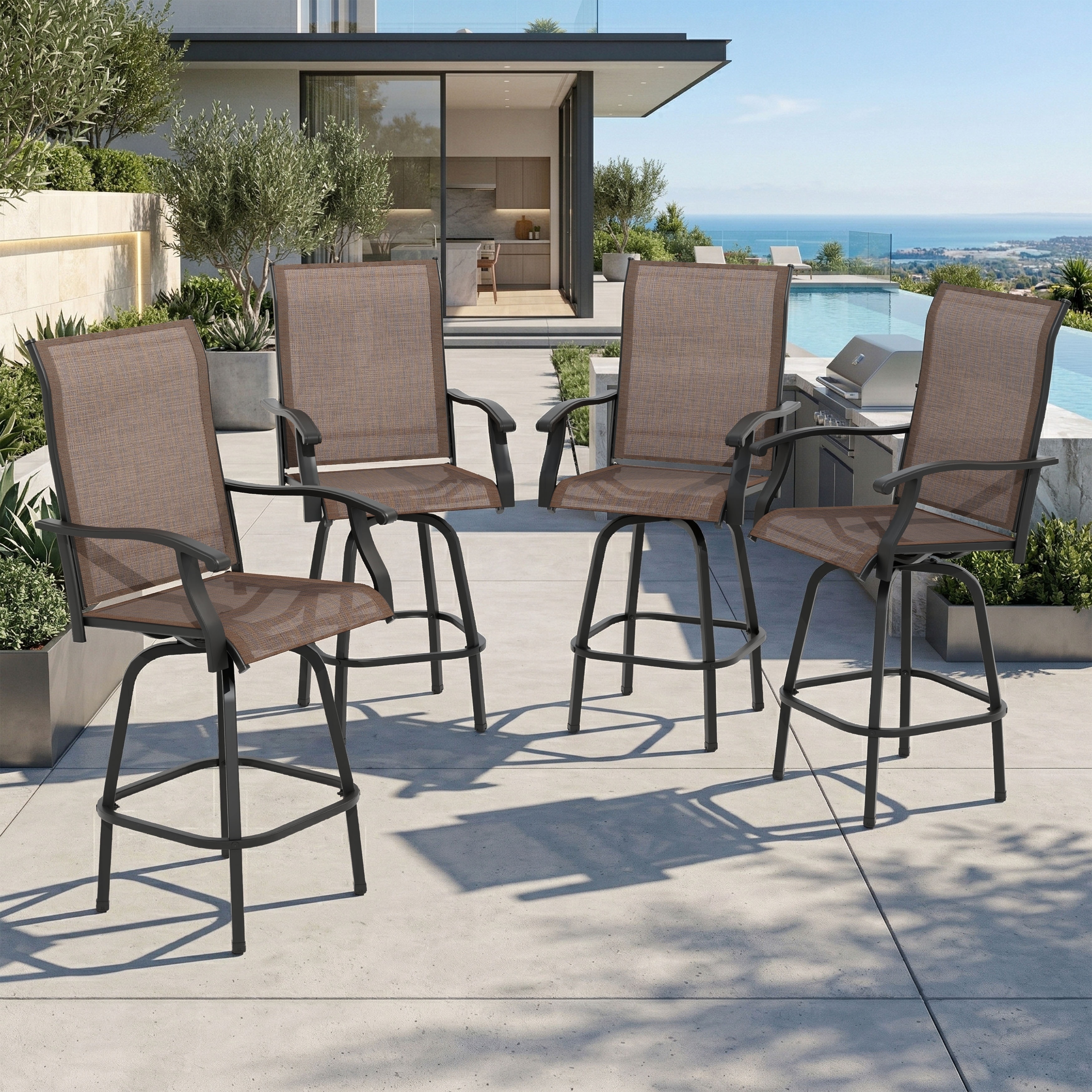 Nuu Garden Outdoor 4 Pieces Patio Swivel Bar Stools, All-Weather Textilene, Brown