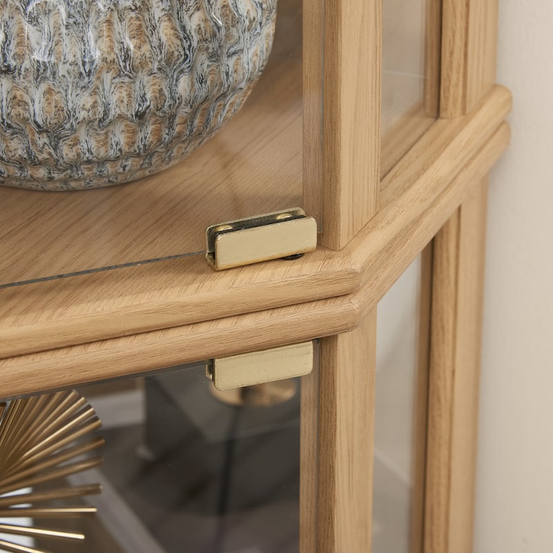 Corner Lighted Glass Curio Cabinet with Doors, Shelves and Mirrored Back for Display and Storage