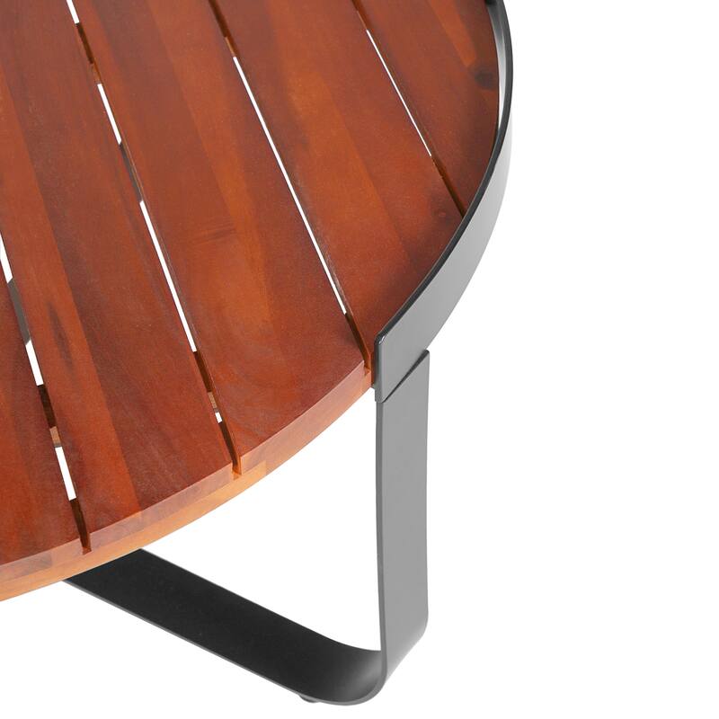 Roomfitters Outdoor Coffee Table with Slatted Mahogany Wood Surface and Sturdy Metal Frame, Modern Patio Accent, Mahogany