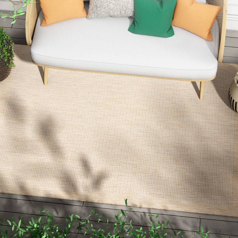 Well Woven Medusa Odin Indoor Outdoor Border Solid Area Rug - 5'3" x 7'3" - Ivory