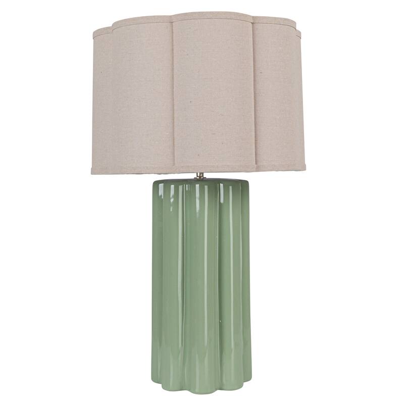 Fluted Stoneware Table Lamp with Linen Scalloped Shade and Swivel Neck