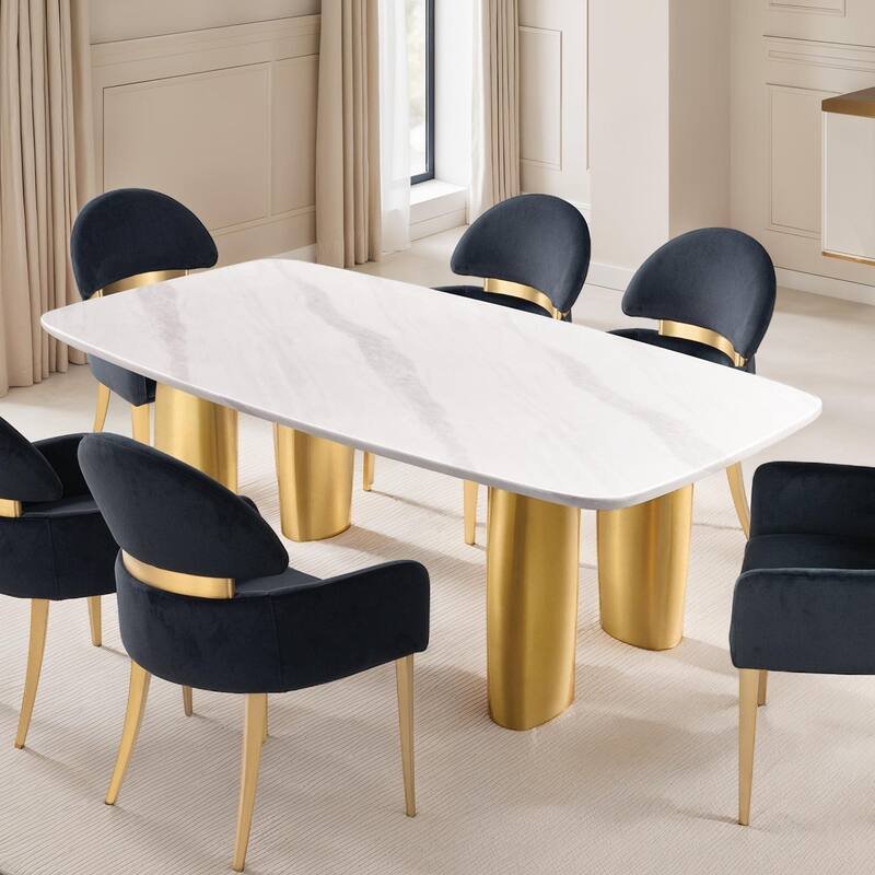 Contemporary Gold Black Finish 7Pc Dining Set Table and Side Chairs