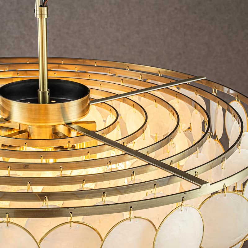 CraftHome 6-Light 24'' Modern Coastal Aged Bronze Natural Capiz Shell Tiered Vintage Glam Chandelier For Dining Room - W24''