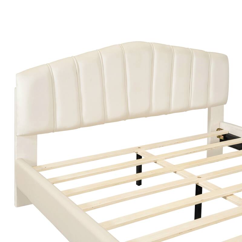 Queen Size Velvet Platform Bed with Metal Bed Leg