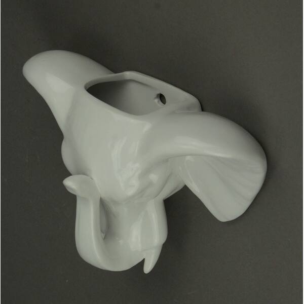 White Ceramic Elephant Head Wall Mounted Planter Sculpture White Ceramic Elephant Head Wall