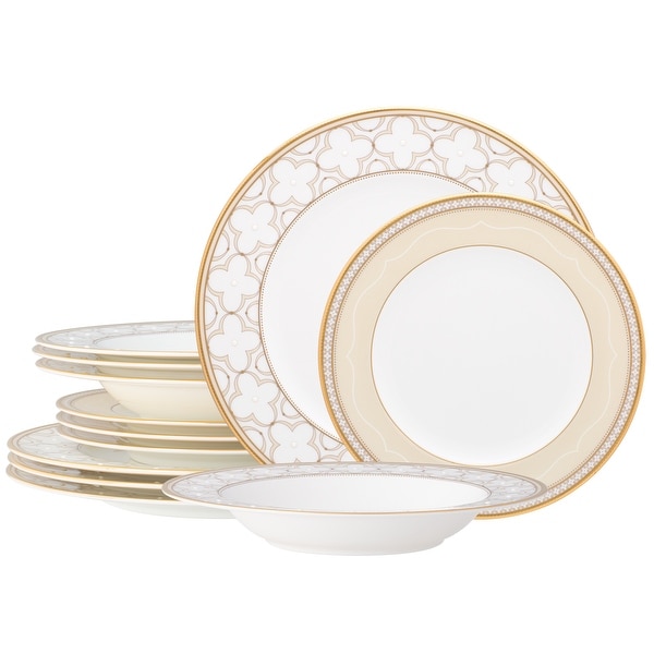 Noritake Trefolio Gold 12-Piece Dinnerware Set, Service for 4