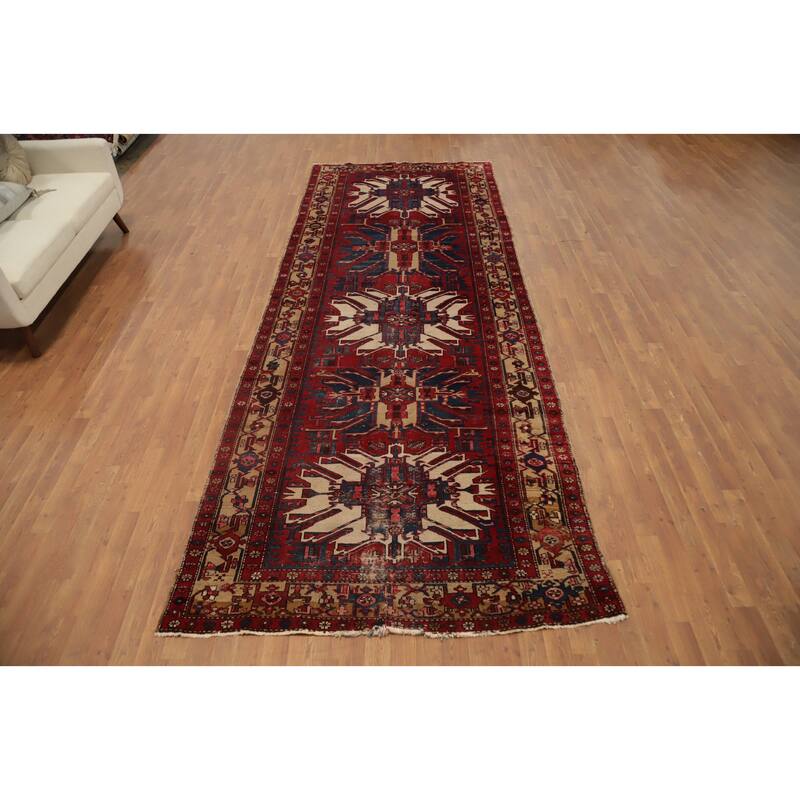 Hand Knotted Oriental 100% Wool Carpet Traditional Tribal Red Gharajeh Area Rug - 13' 8'' X 5' 1''