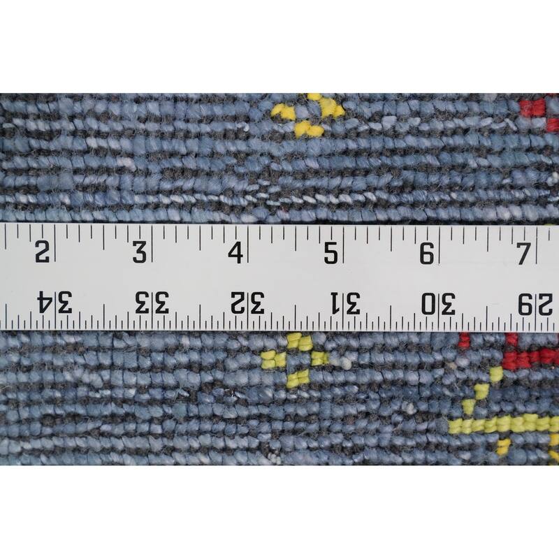 Hand Knotted Oriental Viscose Silk Carpet Tribal Animal Pictorial Navy Blue & Blues Gabbeh Runner Rug - 10' 4'' X 3' 9''