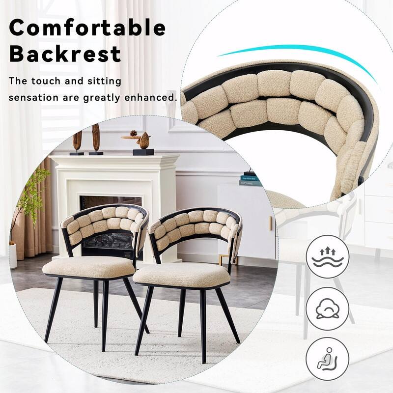 Set of 2 Velvet Dining Chairs with Black Legs, Modern Upholstered Accent Chairs