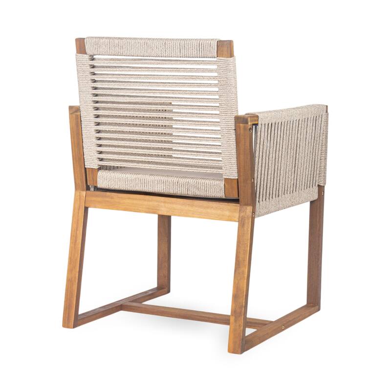 Christopher Knight Home - Noah Outdoor Dining Armchair Chairs（Set of 2) with Rope Design Back Patio Chairs,Washable Cushion