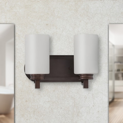 Dalton Bathroom Vanity Lighting, Double Wall Sconce with Opal Glass Shades, Bronze