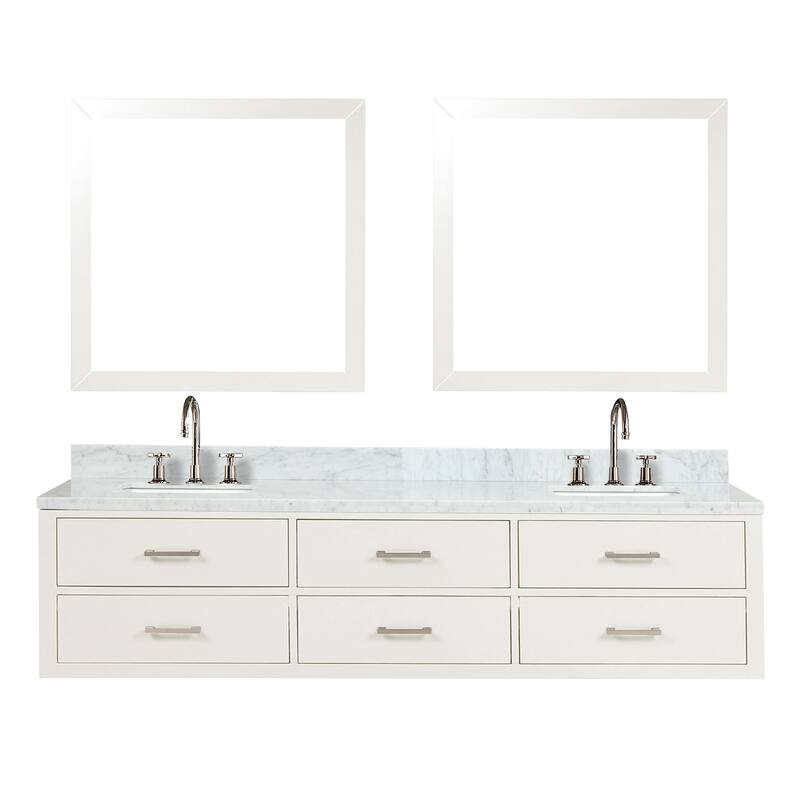 Lexora Castor Double Bath Vanity, Carrara Marble Top, Faucet Set, and Mirrors - 80 Inch - White