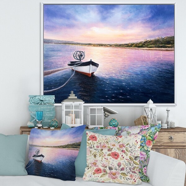 Designart 'Fishing Boat By The Shore During VIbrant Sunset' Lake House Framed Canvas Wall Art Print. Opens flyout.