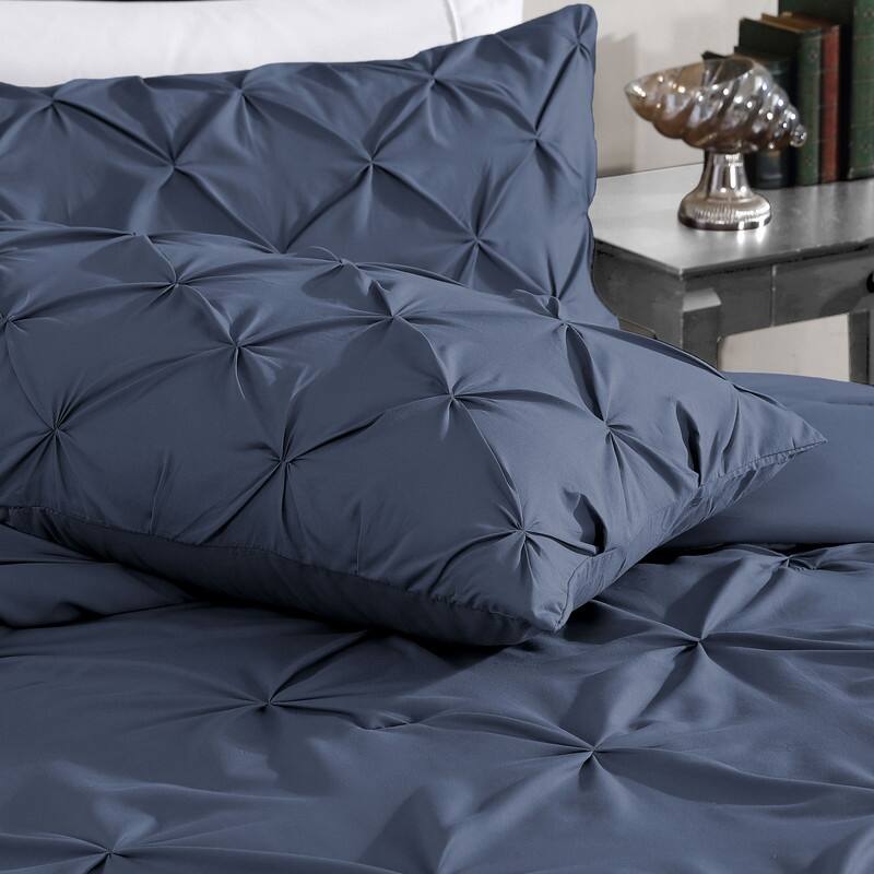 Swift Home Modern Diamond Pintuck Ultra-Soft Microfiber 3-Piece Bedding Comforter Set - Indigo - Twin