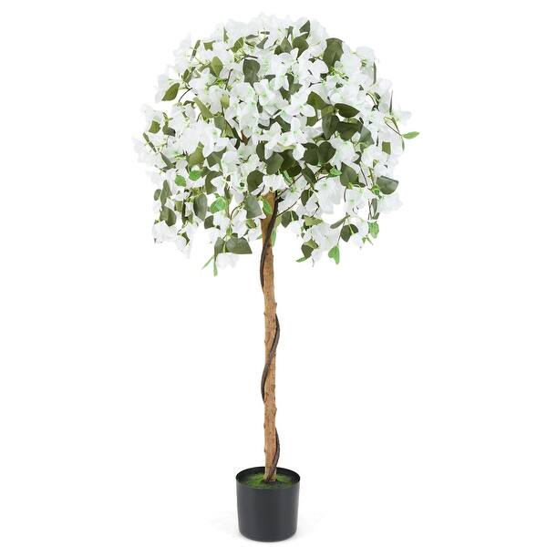 slide 2 of 9, Gymax 53'' Artificial Azalea Tree Faux Floral Plant w/ Red Azalea White