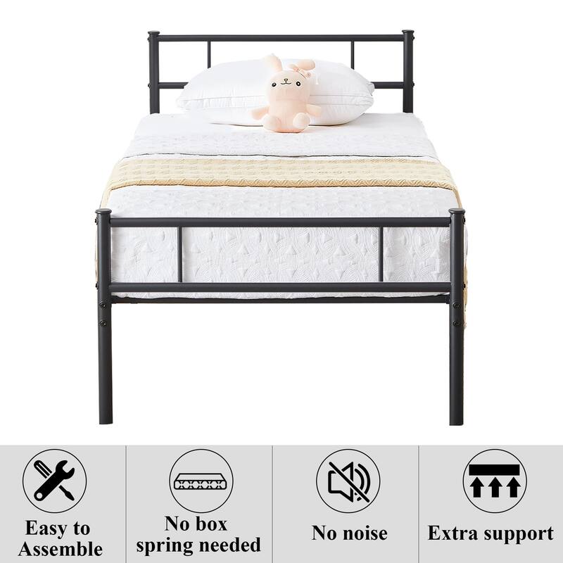 Metal Platform Bed Frame with Headboard and Footboard, Black-Twin/Full/Queen Size Bed