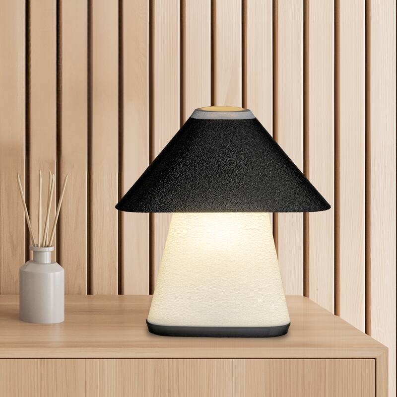 Opal 11.63" Modern Contemporary Plant-Based PLA 3D Printed Dimmable LED Table Lamp, White/Black, by JONATHAN Y