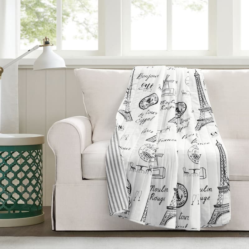Lush Decor Paris Bonjour Reversible Cotton Throw Blanket