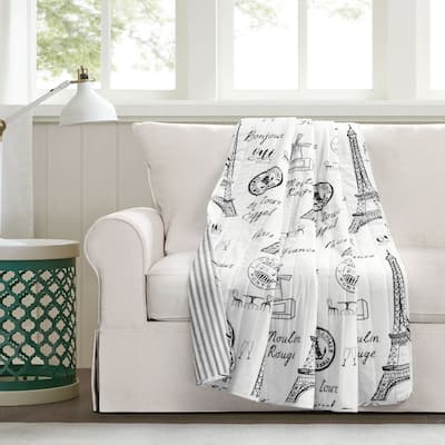 Lush Decor Paris Bonjour Reversible Cotton Throw Blanket