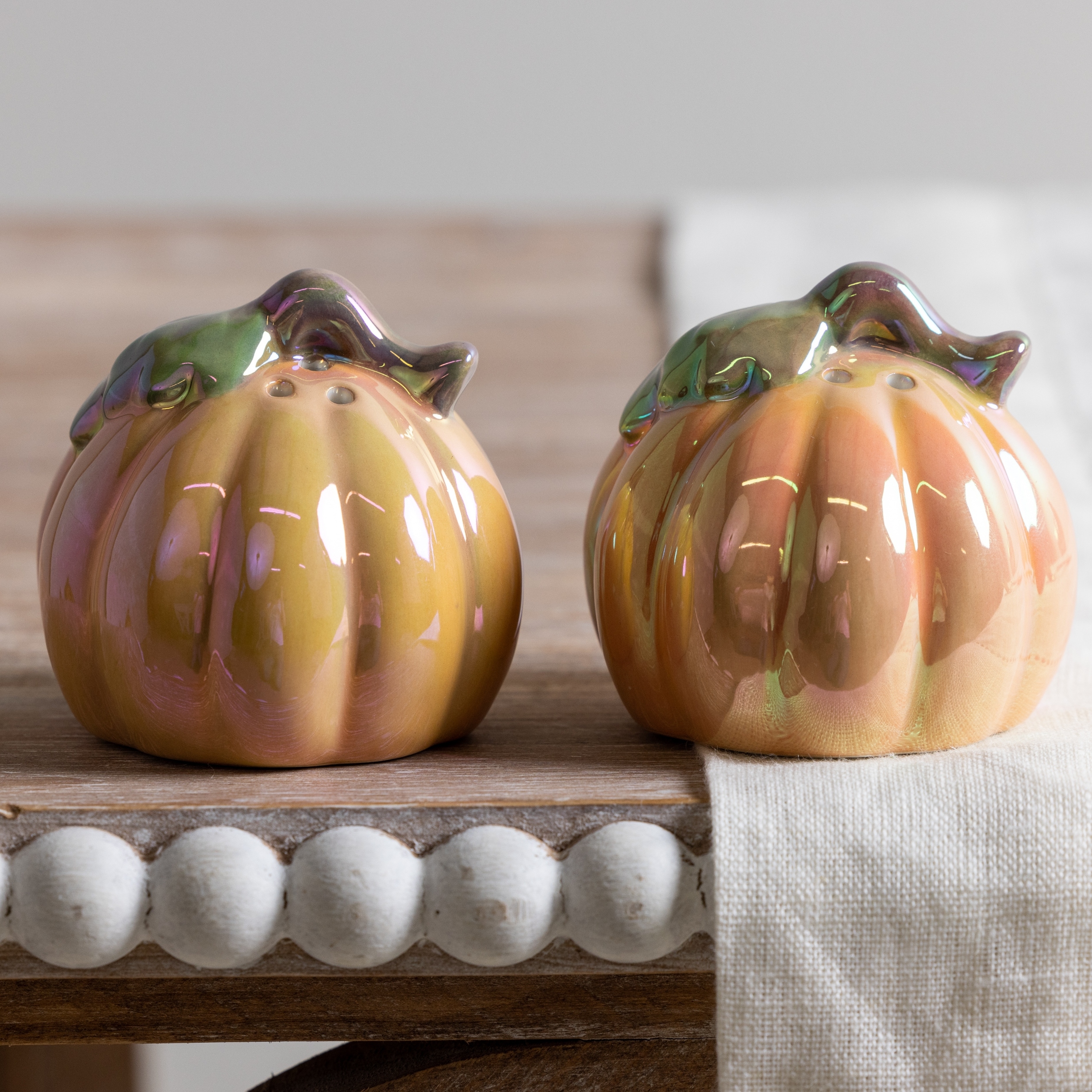 Transpac Dolomite 2.5 In. Light Orange Harvest Iridescent Pumpkin Salt And  Pepper Shakers Set Of 2 : Target