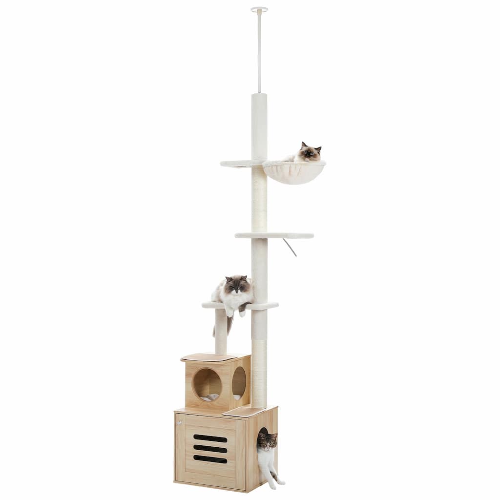 Adjustable Hright 6-Tiers Floor to Ceiling Cat Tree with Litter Box