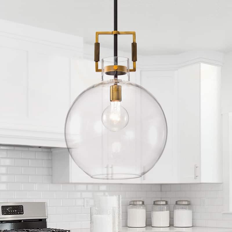 Oil Rubbed Bronze and Antique Gold 1-Light Clear Globe Glass Pendant