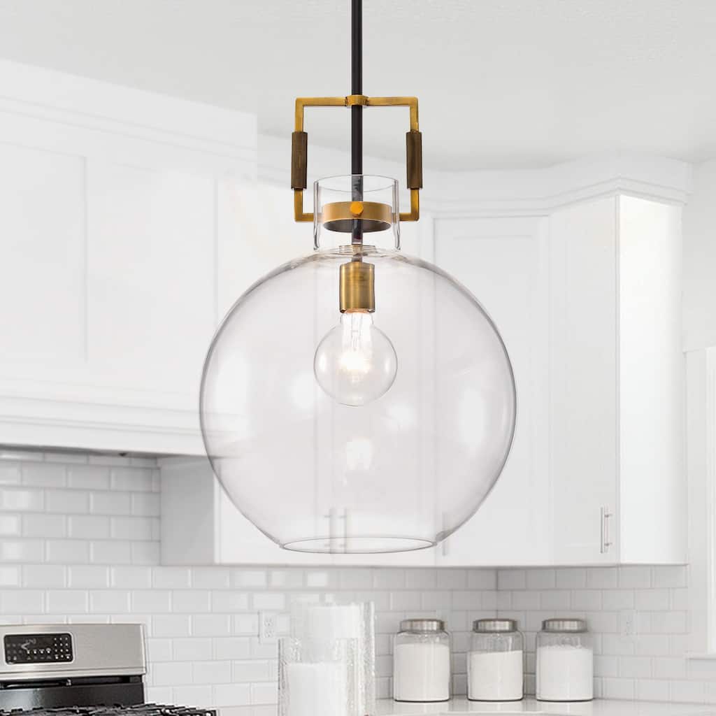 Oil Rubbed Bronze and Antique Gold 1-Light Clear Globe Glass Pendant