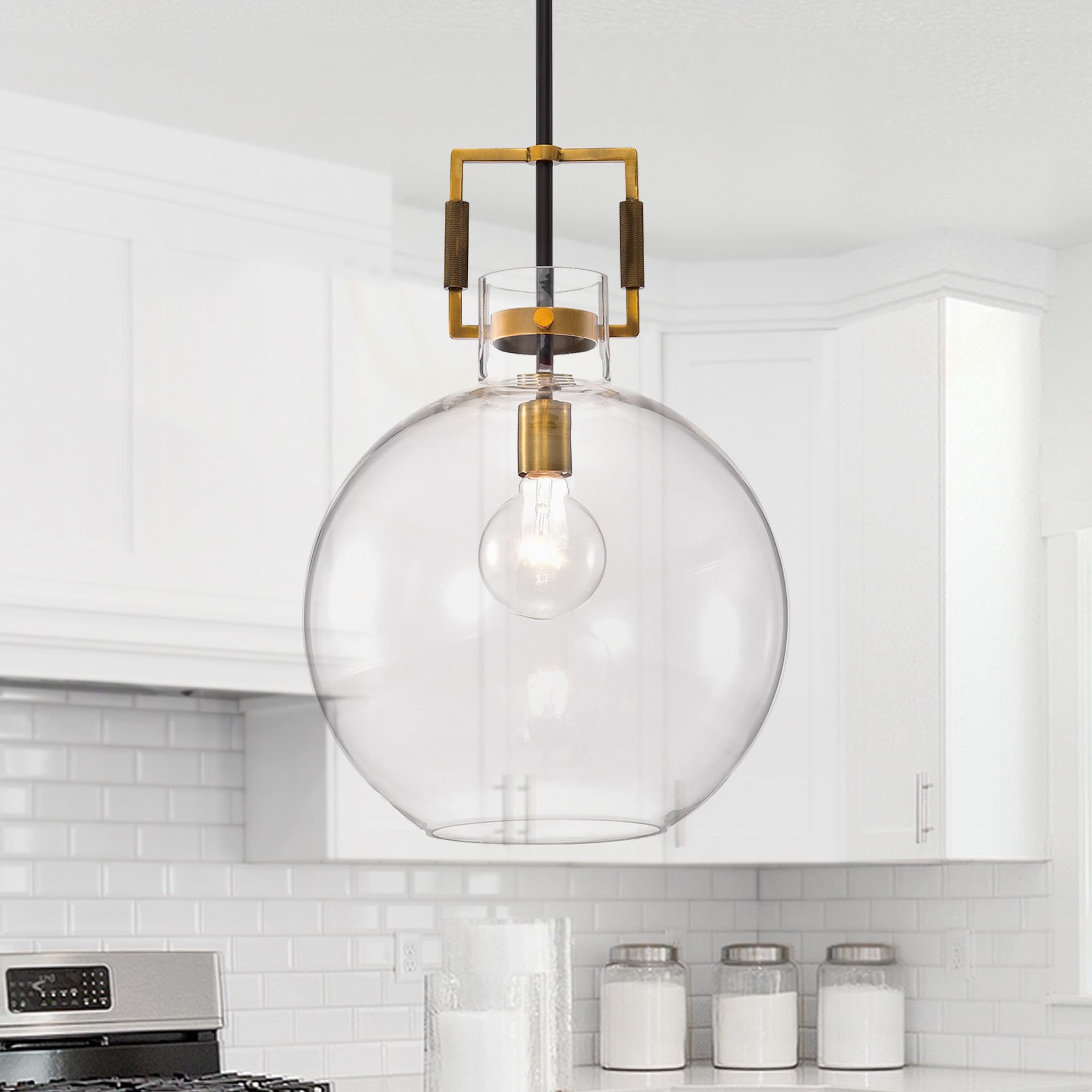 Oil Rubbed Bronze and Antique Gold 1-Light Clear Globe Glass Pendant