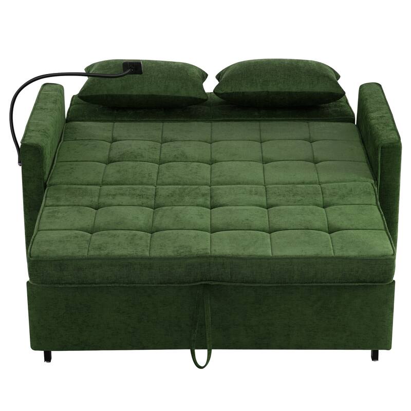 Convertible Sofa Bed with USB Ports & Phone Holder, Upholstery Sleeper Loveseat with Adjustable Backrest, Sofa Couch