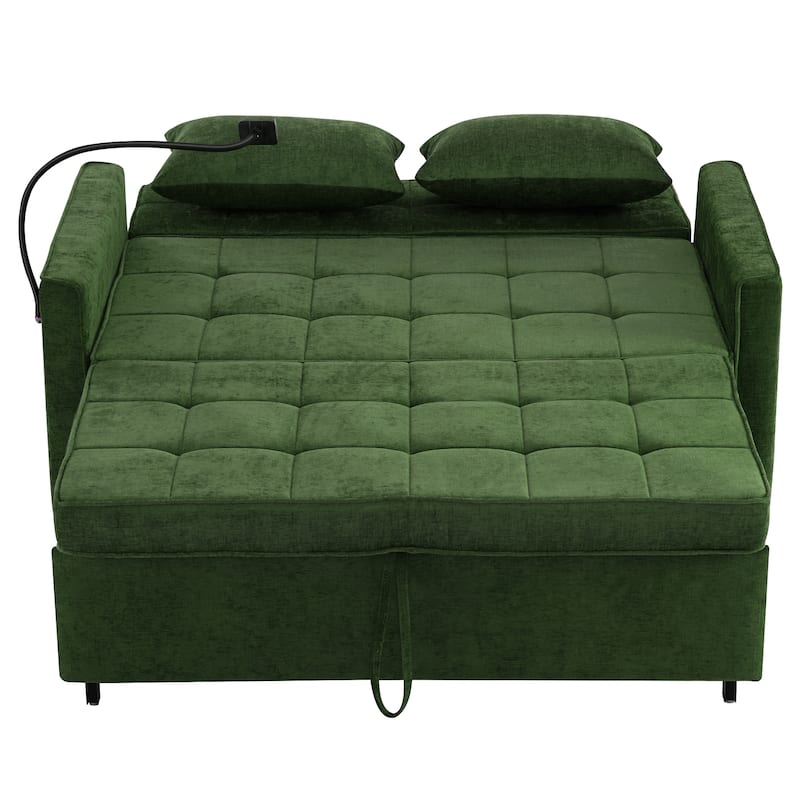 Roomfitters Loveseat Sleeper Sofa Bed with USB Ports, Reversible Cushion, Side Pockets and Phone Holder